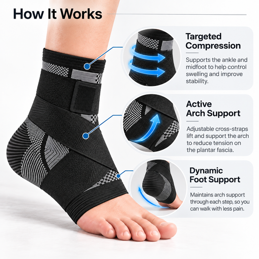 Cross Tension Arch Sleeve™ - Removes load off the fascia and improves blood flow for pain free walking